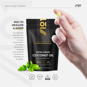 Coconut Oil Capsules 3000Mg – 180 Softgels – Cold Pressed Extra Virgin Coconut Oil – Resealable and Recyclable Pouch by Alpha01