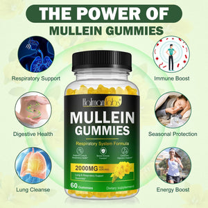 Mullein Gummies - Mullein Leaf Extract for Lungs, Mullein Leaf Gummies 2000Mg - Lung and Respiratory System Support, Vegan & Non-Gmo
