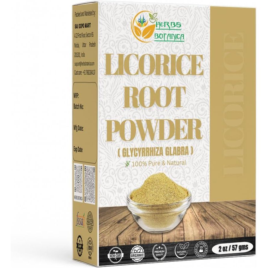 Herbs Botanica Licorice Root Powder Natural – Mulethi (Yastimadu) Powder (Glycyrrhiza Glabra) for Skin Care, Herbal Tea, Digestive Support & Wellness – 2 Oz