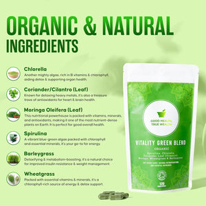 Organic Super Greens Capsules | Ultimate Green Blend of 6 Super Greens & Superfood Powder | 120 Capsules | Removes Toxins & Boost Energy | Gluten-Free, Vegan & Soil Association Certified