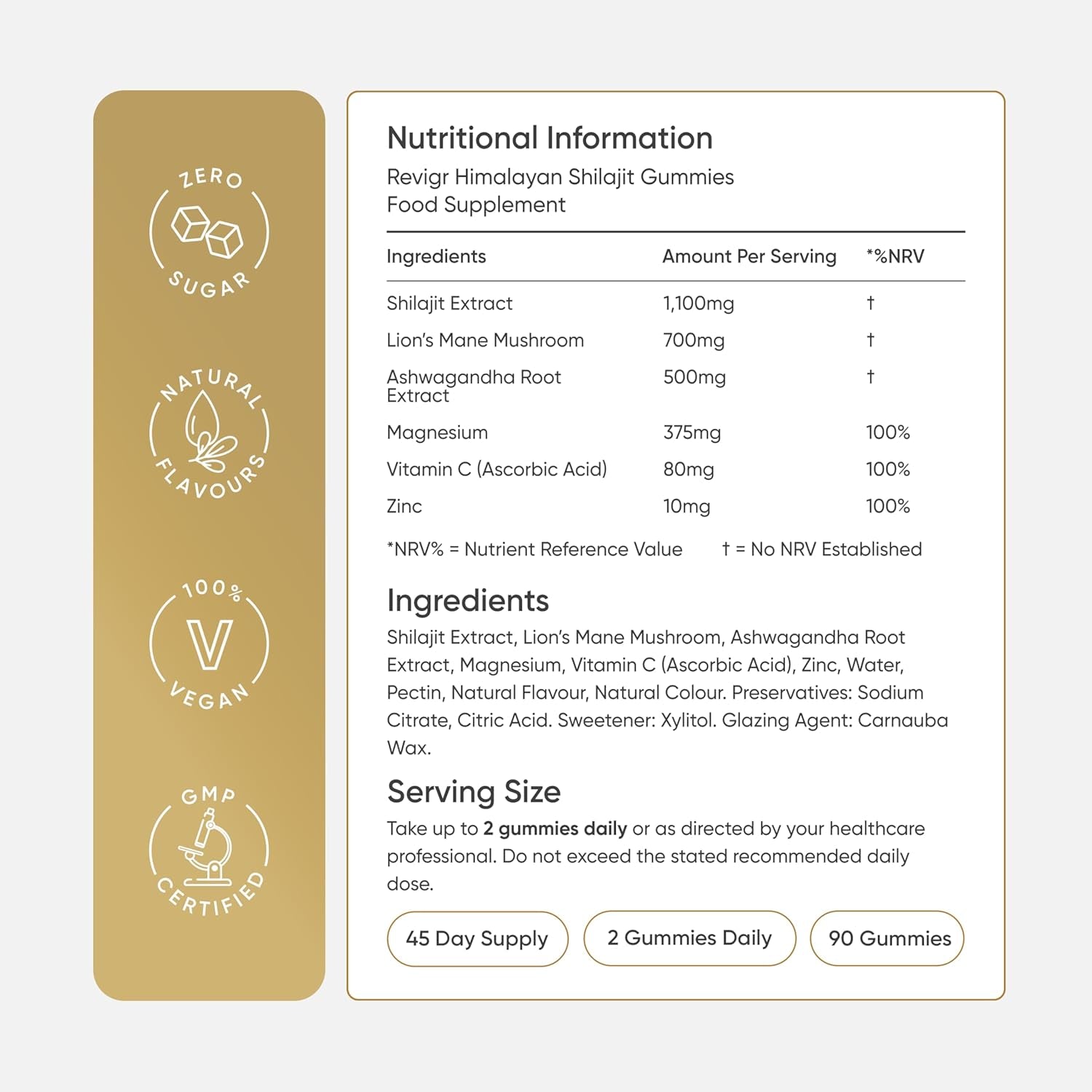 Revigr, Max Strength 2,765Mg, 90 Shilajit Gummies, Authentic Himalayan Origin + Lions Mane Mushroom, Ashwagandha, Magnesium, Zinc & Vitamin C, Vegan & Sugar-Free,Passion Fruit Flavour (45 Days Supply)