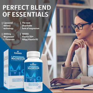 Liposomal Magnesium Softgels 2000Mg - Magnesium Supplement with Vitamin D3 & K2 Non-Gmo, Gluten-Free 60 Softgels