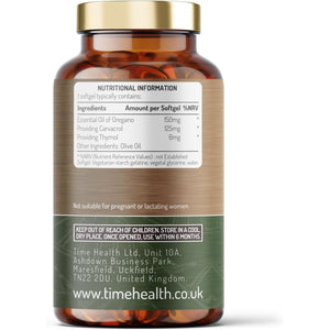 Oregano Oil - 120 Softgels - Vegan & Carrageenan-Free - 125Mg Carvacrol per Softgel - Contains Thymol - UK Made - Zero Additives (120 Softgel Bottle)