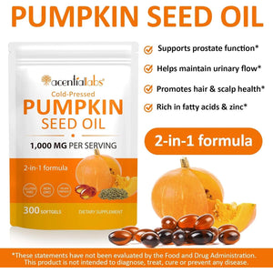 Pumpkin Seed Oil Capsules, Pumpkin Seed Oil Capsules Cold-Pressed 1,000 Mg per Serving, Supports Prostate Function, Hair Health, Rich in Essential Fatty Acids & Zin