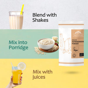 Ausha Organic Ashwagandha Powder 100G High Strength - UK Certified Organic by Soil Association - Stress & Anxiety Relief, Energy, Sleep Aid - Whole Ashwagandha Root Used