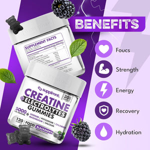 Supplmnt. Creatine Gummies with Electrolytes, 5000Mg Creatine Monohydrate, Blackberry Flavour, 120 Gummies – Vegan, Gluten-Free, Non-Gmo – Food Supplement – 30-Day Supply