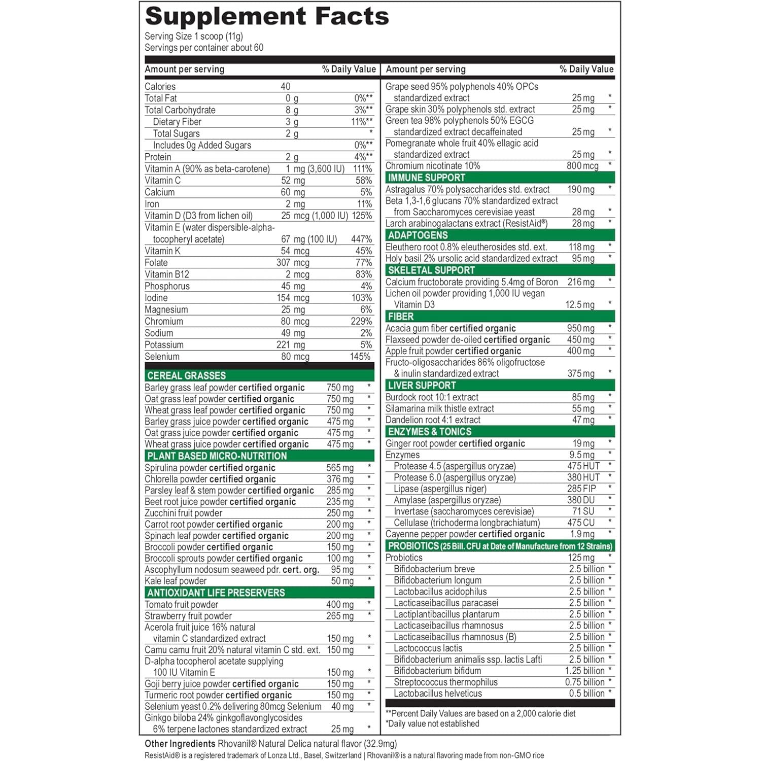 Vibrant Health Green Vibrance Powder - 60 Day Supply - 660G
