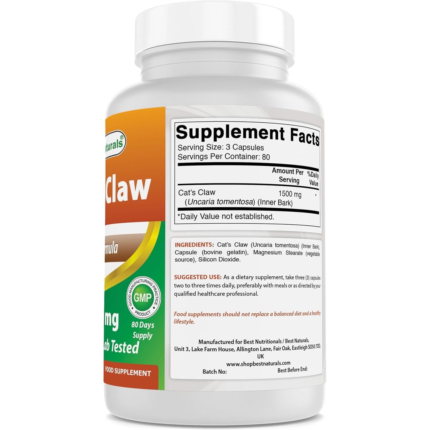 Best Naturals Cat'S Claw Capsule, 500 Mg, 240 Count