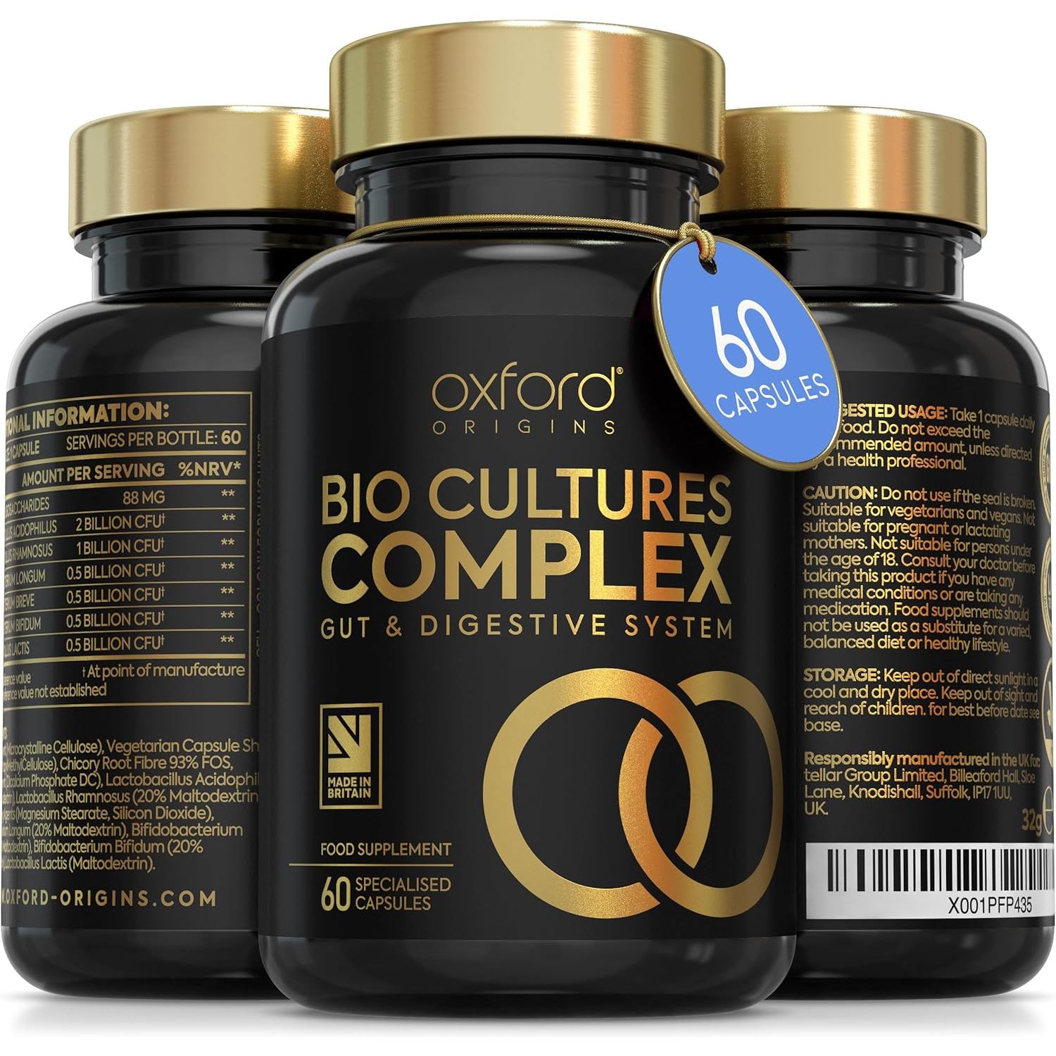 Advanced Probiotics for Gut Health | Made in the UK | Scientifically Formulated Pre & Probiotic Gut Health Supplements | Capsules with 5 Billion Bacterial Cultures, 100 Billion Cfu/G | 60 Capsules