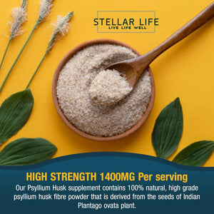 240 X Psyllium Husks Fibre Supplement – 1400Mg per Serving – Naturally High in Soluble Fibre – High Strength Vegan Capsules – 4 Months Supply – Made in the UK