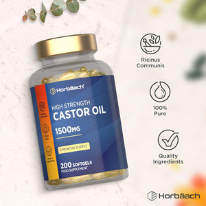 Castor Oil Capsules 1500Mg | 200 Softgel Capsules | Rich in Omega 6 & 9 | Castor Oil Supplement | by Horbaach