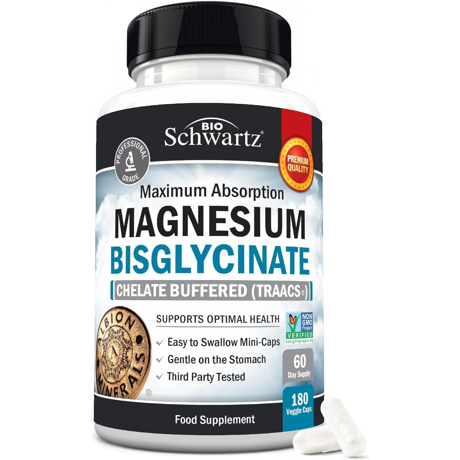 Magnesium Glycinate 400Mg - Chelated Bisglycinate for Muscle Recovery & Support - Maximum Absorption & Bioavailability - Magnesium Supplements for Women & Men - Non-Gmo - 180Ct 2 Month Supply