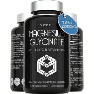 Magnesium Glycinate Supplement - 1500Mg Magnesium Bisglycinate Capsules with Zinc & Vitamin B6-120 Tablets High Strength Complex - 300Mg Chelated Supplement with Zinc - Advanced Absorption - UK Made