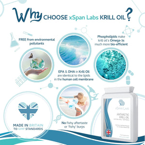 Antarctic Krill Oil 500Mg 60 Capsules - 100% Pure Cold Pressed Superba™ Krill Antarctic Eco Harvested – Reflux Free Source of Omega 3 EPA & DHA Lipids, Phospholipids, Choline and Astaxanthin