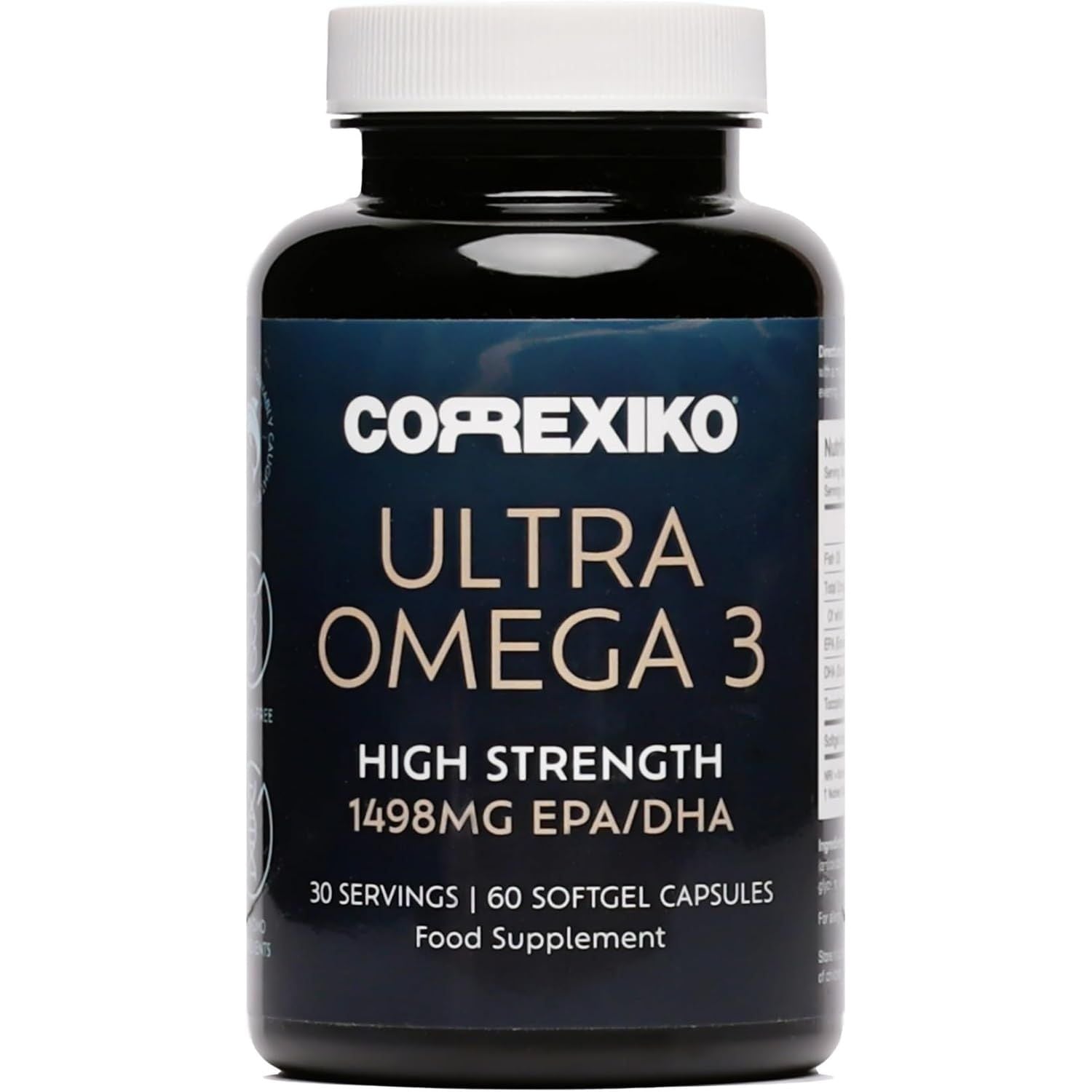 CORREXIKO Ultra Omega 3 Capsules - High Strength 1000Mg EPA & 498Mg DHA - Aids Skin Hydration to Reduce Fine Lines & Dry, Dehydrated Skin - Supports Joint & Brain Health - 60 Tablets, 1 Month Supply