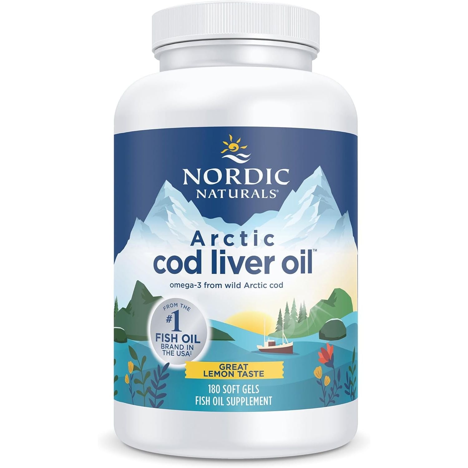 Nordic Naturals, Arctic Cod Liver Oil, 750Mg Omega-3 from Cod Liver Oil, with EPA and DHA, Lemon Flavour, 180 Softgels, Soy Free, Gluten Free, Non-Gmo