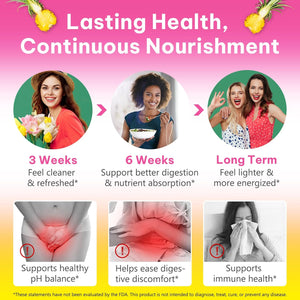 Vaginal Probiotics Gummies for Women, Premium Feminine Balance Gummies with Slippery Elm for Vaginal Health Support, Ph Balance & Intimate Comfort - Pineapple Flavour Vegan, 60 Pcs