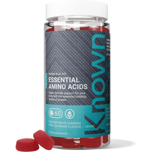 Known Essential Amino Acids Gummies - 200Mg Amino Acids - Muscle Health & Recovery - Natural Pink Lemonade Flavour - 60 Vegan Gummies, 1 Month Supply