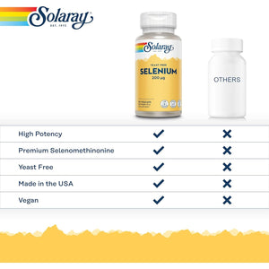Selenium 200Mcg - 90 Vegan Capsules - High Strength Selenium Supplement for Men and Women - L-Selenomethionine - Lab Verified - Solaray