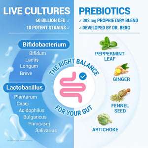 Dr. Berg Bio Cultures Complex Probiotics with Prebiotics | 60 Billion CFU | Prebiotic and Probiotic Supplements with Lactobacillus and Bifidobacterium Strains