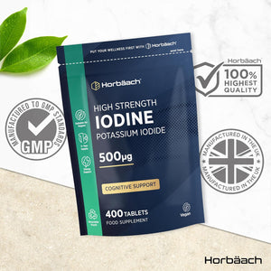 Iodine Supplement 500Mcg | 400 Vegan Tablets (1+ Year Supply) | High Strength Potassium Iodide | by Horbaach