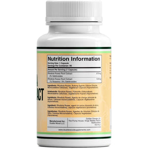 Double Wood Rhodiola Rosea | 90 Servings of 500Mg Rhodiola Rosea Complex Capsules | 3% Rosavins & 1% Salidrosides | a Powerful Adaptogen Sourced from High Altitude Environments | UK Manufactured