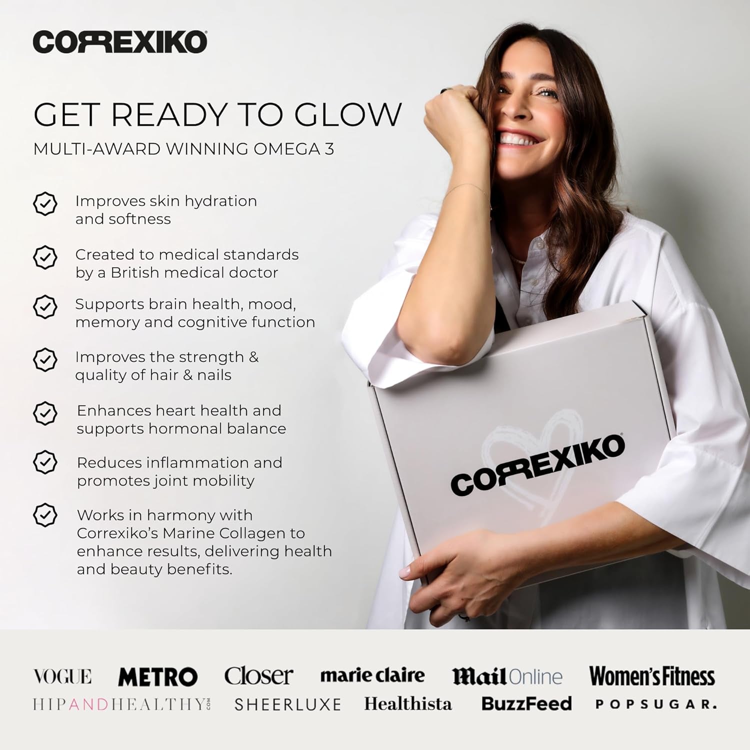 CORREXIKO Ultra Omega 3 Capsules - High Strength 1000Mg EPA & 498Mg DHA - Aids Skin Hydration to Reduce Fine Lines & Dry, Dehydrated Skin - Supports Joint & Brain Health - 60 Tablets, 1 Month Supply