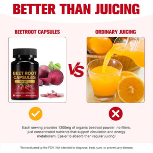 Beetroot Capsules 1300Mg, Beetroot Powder for Endurance Support & Energy, Vegan Beet Root Supplement (60 Capsules, 30-Day Supply)