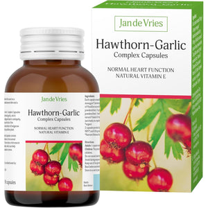 Jan De Vries Hawthorn-Garlic Complex | Rich Source of Natural Vitamin E, an Antioxidant | Contains Vitamin B1 Which Contributes to Normal Heart Function | 90 Capsules