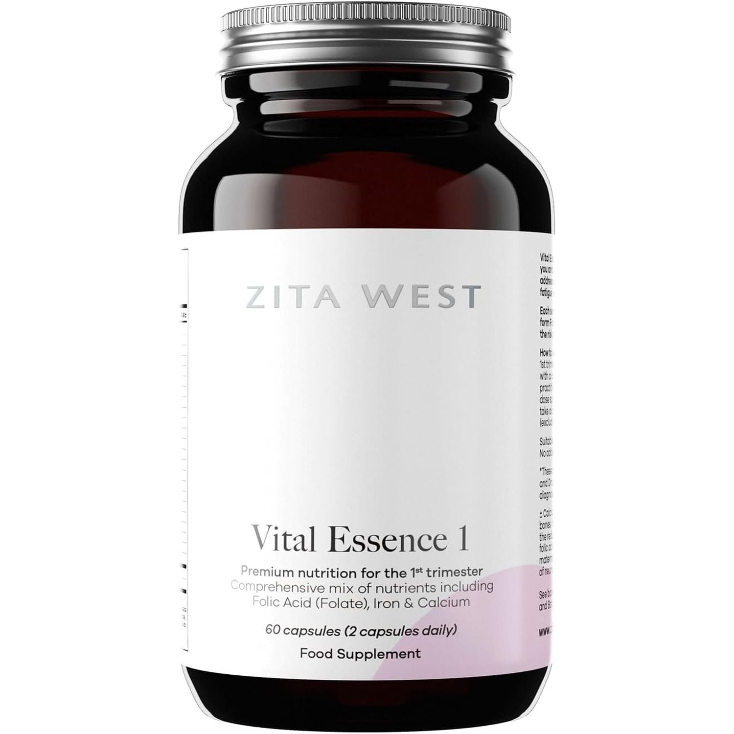 Zita West Vital Essence 1 - Premium First Trimester Pregnancy Vitamin & Mineral Support, Essential for Early Pregnancy - 60 Capsules (1 Month Supply)