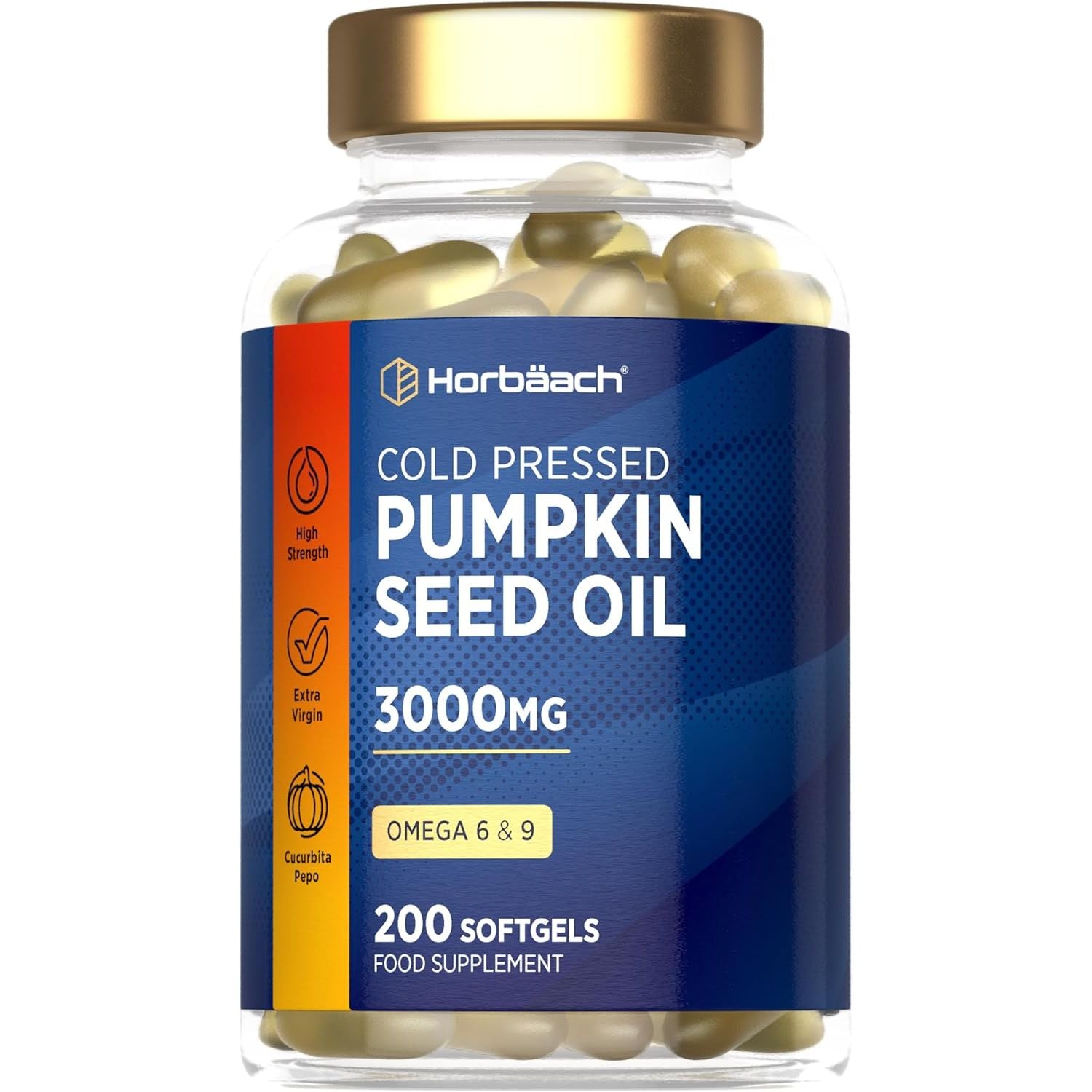 Pumpkin Seed Oil Capsules 3000Mg | Omega 6 and 9 Fatty Acids | Cold-Pressed | High Strength Supplement | 200 Softgels | by Horbaach