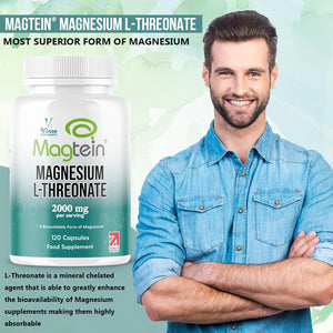 Vinco Magtein® Magnesium L-Threonate Supplement - 120 High Strength Magnesium L Threonate Capsules - 2000Mg Bioavailable Form of Magnesium per Serving - Non-Gmo & Gluten Free – Made in the UK