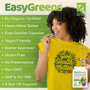 Easygreens - Organic Greens Superfood Capsules – 100 Vegan Capsules - Soil Association Certified Natural Vitamin and Mineral - 35 Raw Greens, Fruits, Vegetables, Mushrooms, Sprouts, Seeds and Herbs