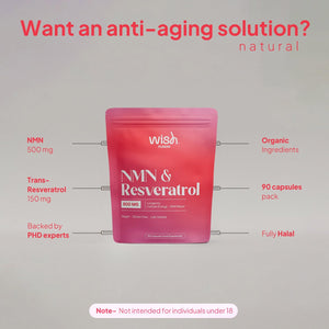 Wish Fusion NMN & Resveratrol 500Mg, NAD+ Level Support Longevity, Cellular Energy & DNA Repair, NMN Supplements UK for anti Aging, 90 Vegan Capsules
