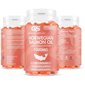 Norwegian Salmon Oil with Astaxanthin 1000Mg - 4 Months / 120 Days Supply - Pink Peptide Omega 3 6 9 Capsules High Strength - Rich in EPA, DHA & DPA, Burpless Taste