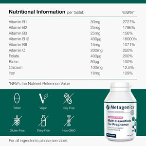 Metagenics Multi Essentials for Pregnancy Multivitamin with Folic Acid - 25 Vitamins & Minerals for Pre-Conception, Pregnancy & Breastfeeding - Vegetarian and Vegan - 60 Tablets