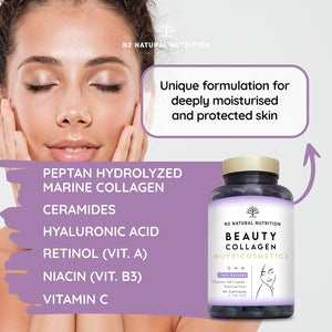 Collagen Supplements for Woman, with Retinol & Hyaluronic Acid, Ceramides and Niacin | Skin Care, Anti-Wrinkle and Anti-Aging Effect, Marine Collagen Innovative Formula | 90 Vegetable Capsules