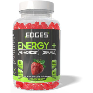 Edges Energy Gummies 60 Guarana Gummies for Men & Women - Guarana Energy Gummies - Strawberry Flavoured Pre-Workout - Gym Supplement - with B12 Vitamins, Lion'S Mane and Maca Root
