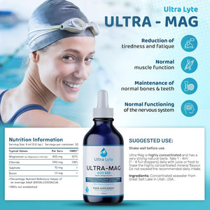 Ultra Lyte Ultra Mag Ionic Magnesium Supplement – 118Ml Food Supplement – Concentrated 400Mg Liquid Minerals – Reduce Tiredness & Fatigue – Supports Electrolyte Balance & Muscle Function