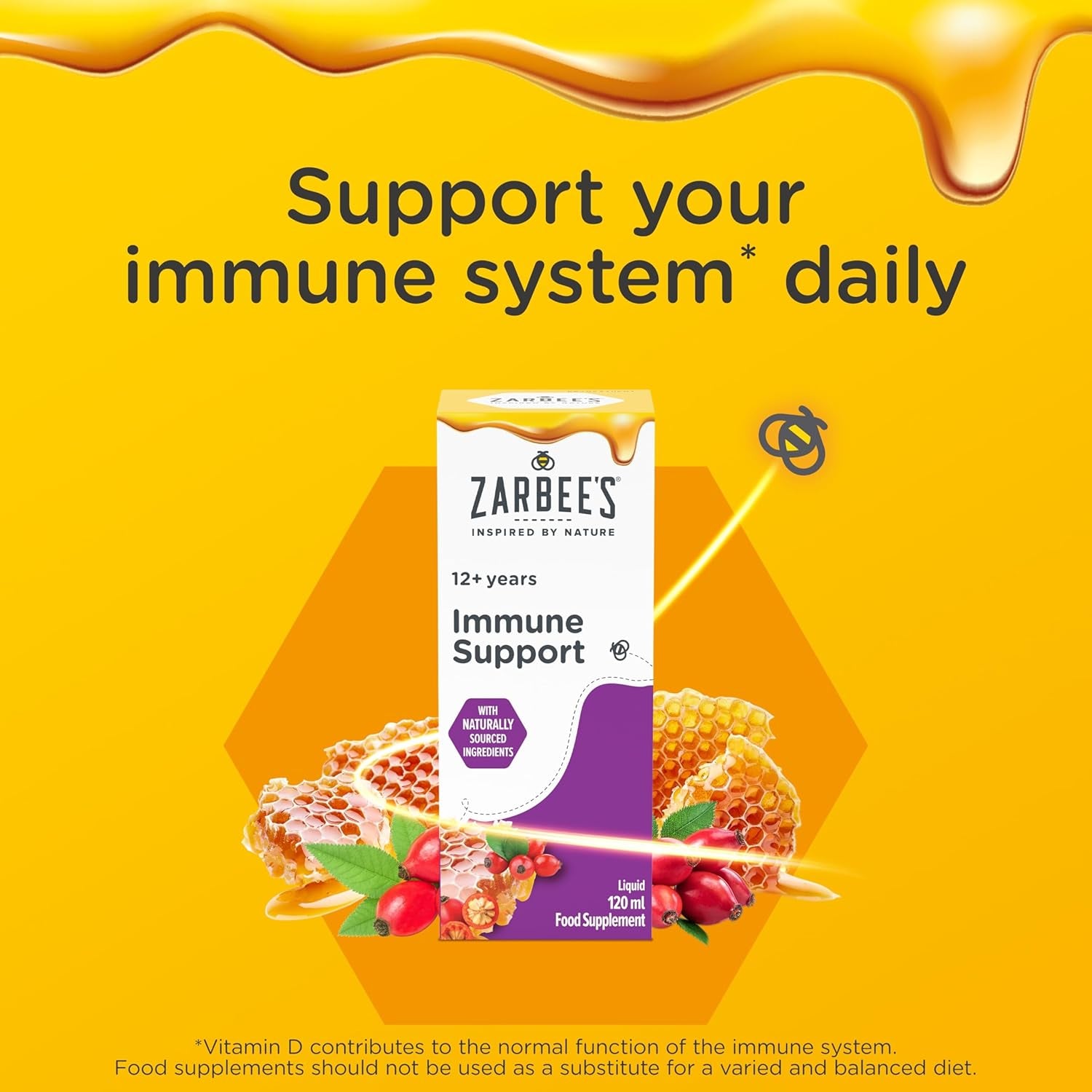 Zarbee’S Adult Immune Support, 120 Ml, to Support the Immune System* Daily, Honey-Based, No Artificial Colours or Flavours, Multivitamin
