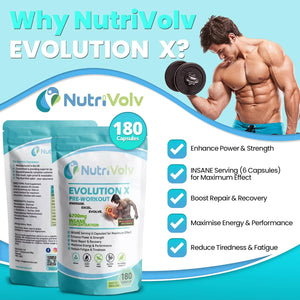 Evolution X Gym Pre Workout Supplement for Men 6700Mg High Strength, Energy & Muscle Growth | 1 Month Supply |180 Capsules
