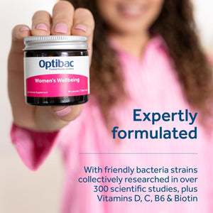 Optibac Probiotics Women'S Wellbeing - Scientifically Proven Friendly Bacteria plus Vitamins for Vitality and Balance - a Powerful All-Round Supplement for the Stresses of Daily Life - 30 Capsules