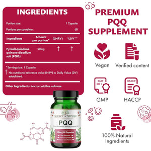 Source of Nature® | 20Mg PQQ | 60 Capsules | 2 Month Supply | Premium Bio-Identical Pyrroloquinoline Quinone| High Dose | No Unwanted Additives | Made in DK | 3Rd Party Tested