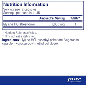 Pure Encapsulations L-Lysine 500Mg - Hypoallergenic Essential Amino Acid Supplement - 90 Vegetarian Capsules