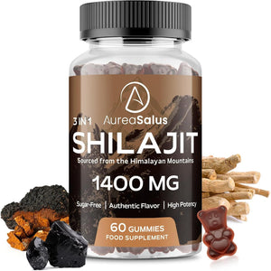 Shilajit Gummies 1400Mg – Pure Himalayan Complex with Ashwagandha, Chaga, Fulvic Acid & 85+ Trace Minerals – Vegan & Sugar-Free – 60 Gummies