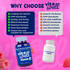 Vitawell Adult Multivitamin Gummies - 120 Raspberry Flavour Gummies (2 Month Supply) | Complex Vitamin D Formula | Chewable Multivitamins for Men & Women | Immune Support | 10 Essential Adult Vitamin