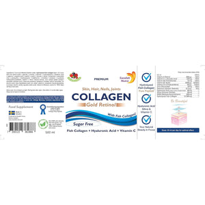 Swedish Nutra - 12,500 Mg Hydrolyzed Marine Collagen & Gold Retinol Liquid Supplement - 500 Ml Pack, 20 Day Supply | Pure Peptide & Hyaluronic Acid for Healthy Hair, Skin, Nails & Joints I Sugar-Free