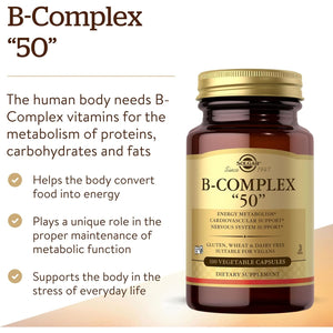 Solgar Vitamin B-Complex 50 High Potency - Supports Mental Performance - Reduces Tiredness & Fatigue - Vegan - 100 Vegetable Capsules