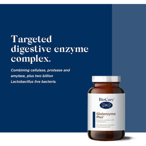 Biocare Glutenzyme plus - Enzyme Complex with Live Bacteria - Food Supplement Suitable for Vegetarians and Vegans - 30 Capsules