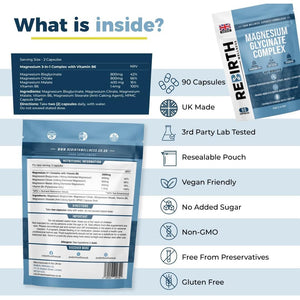 Magnesium Glycinate 3-In-1 Complex with Vitamin B6-2000Mg per Serving of Glycinate, Citrate & Malate - Providing 468Mg Elemental Magnesium. 90 Capsules - Made in UK - 3Rd Party Lab Tested